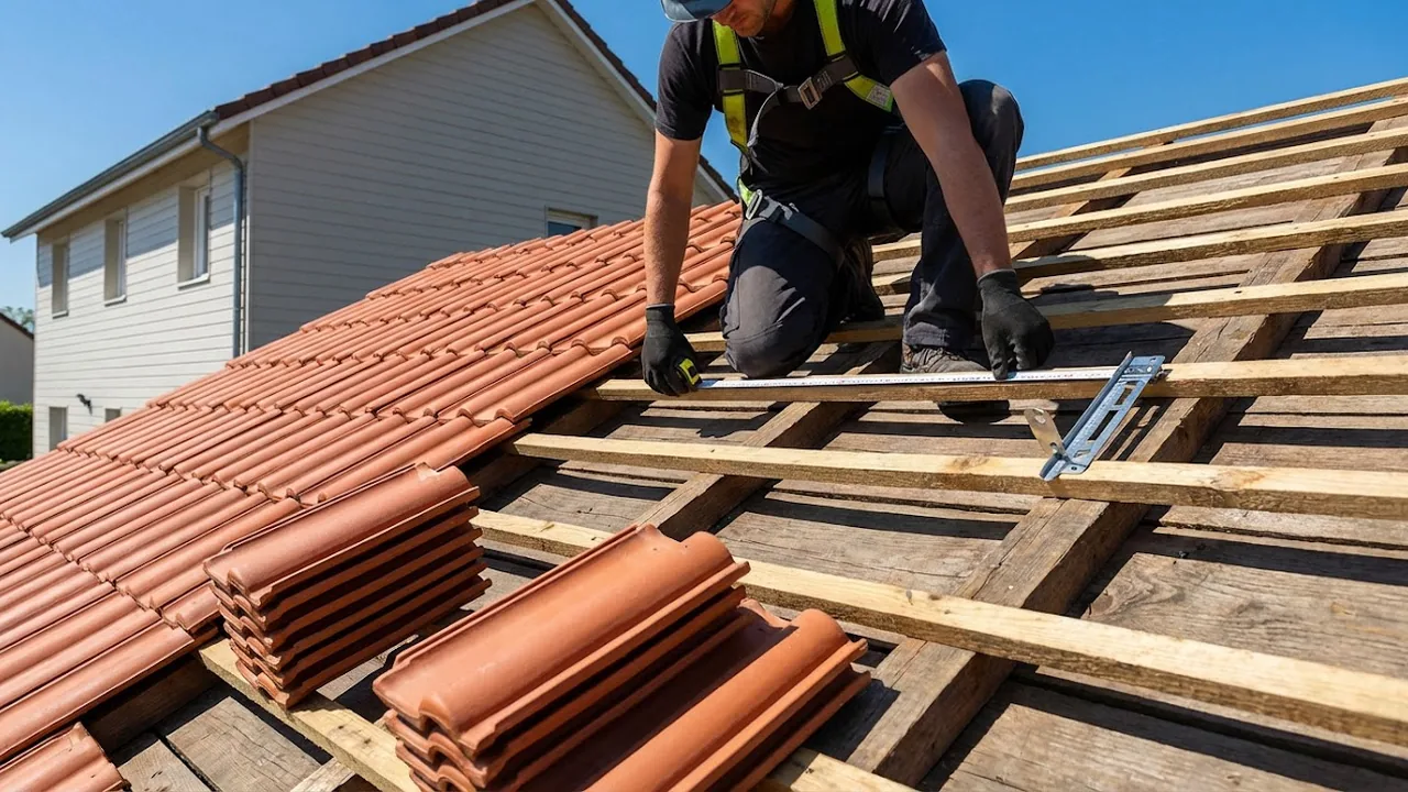 Couvreur FP Couverture posant une toiture en tuiles près de Fontainebleau (Seine-et-Marne)